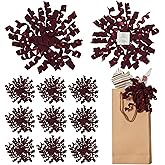 LiBongTa 6 Inch x 12 Counts Burgundy Velvet Ribbon Bow with Self Adhesive Curly Bows for Gift Wrapping, Wedding, Baby Shower, Dark Red Christmas Bows for Presents, Baskets, Wine Bottles, Treat Bags