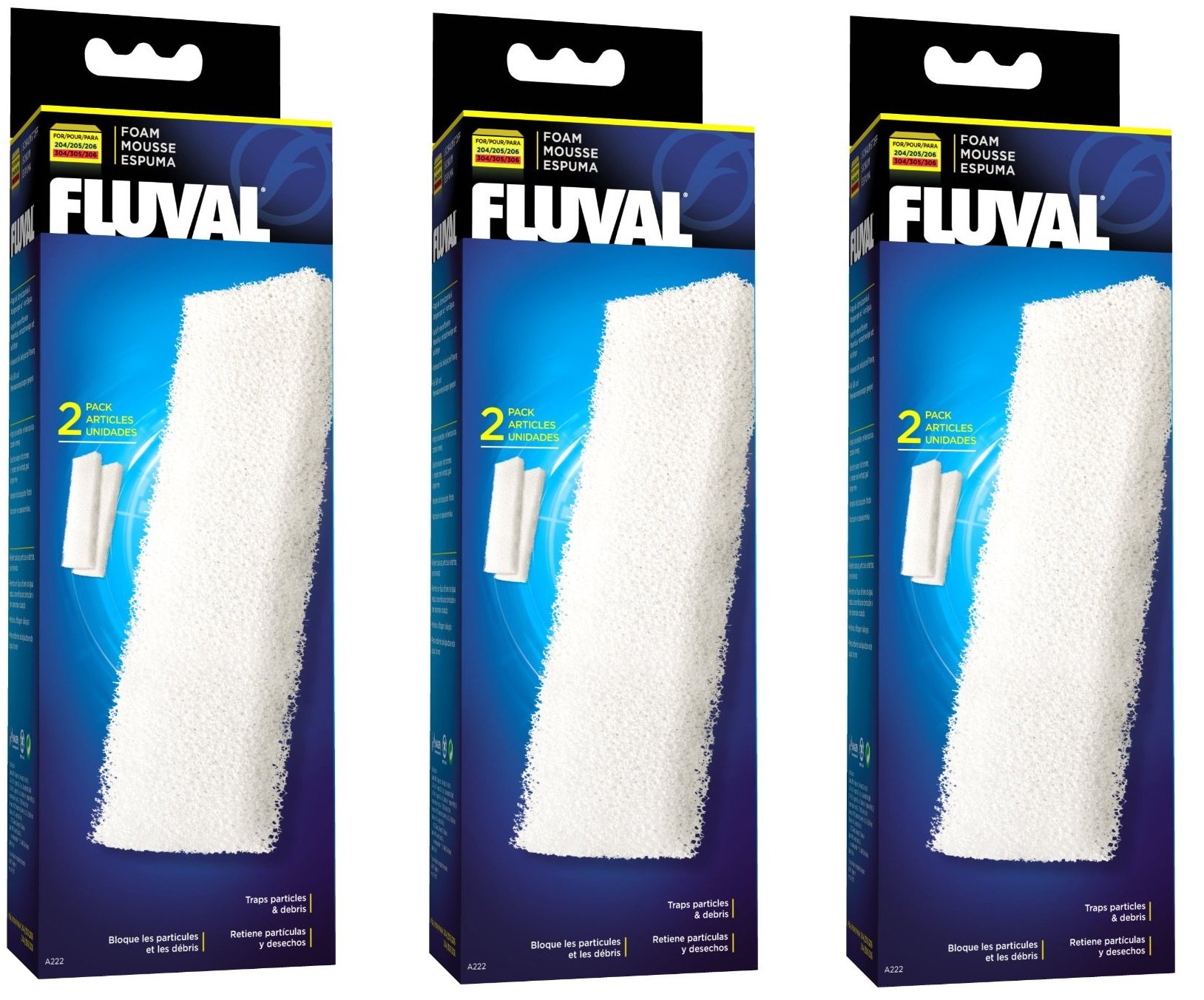 Fluval Filter Foam Blocks for 204/205/206 & 304/305/306 - 6 Foam Filter Blocks (3 Packs) - Mechanical Filtration & Biological Filtration Enhancement