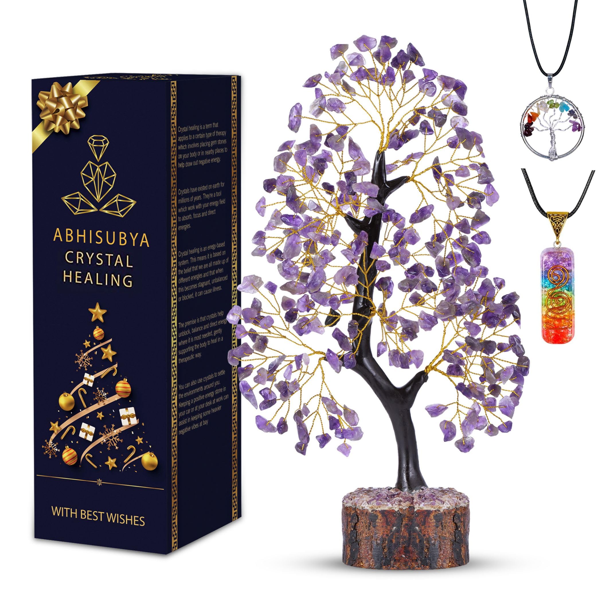 ABHISUBYA Amethyst Crystal Tree of Life - Purple Ornaments - Protection Stones - Crystal Gifts