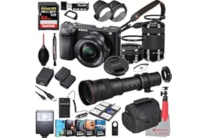Sony Alpha a6400 Mirrorless Camera with 16-50mm and 55-210mm Lenses Bundle + Extreme Speed 64GB Memory + T-Mount 420-800mm Telephoto Zoom Lens (33 Items)