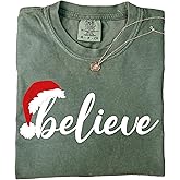 Comfort Colors® Funny Santa Christmas T-Shirt, Believe Family Holiday Outfit, Cute Xmas Gift