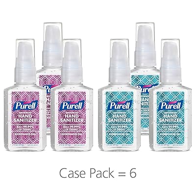 PURELL Advanced Hand Sanitizer Refreshing Gel Metallic Design Series, Clean Scent, 2 fl oz Pump Bottle (Pack of 6) - 9605-04-ECDECO