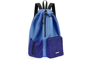 WANDF Swim Bag Mesh Drawstring Backpack with Wet Pocket Beach Bag for Swimming Pool Gym Workout Men and Women