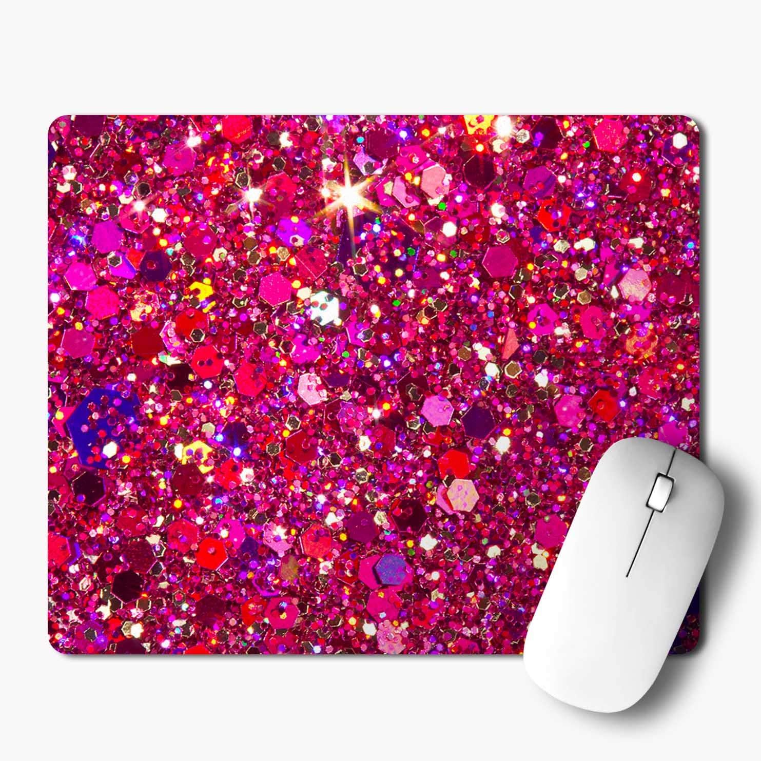 iKraft Pink Sparkle Star Glitter Printed Mouse Pad Gaming Mousepad 180x220x3mm