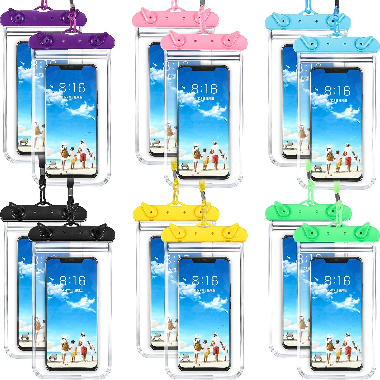 Frienda 12 Pieces Universal Waterproof Phone Pouch Underwater Case Clear Cellphone Dry Bag with Lanyard Outdoor Beach Swimming Snorkeling Bag for Smartphone up to 6.9 Inch