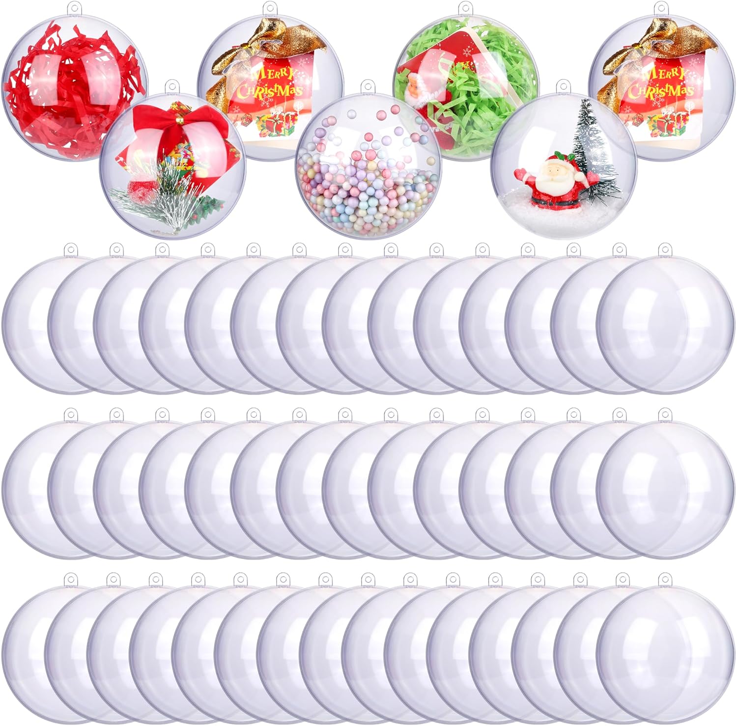 Ornaments - ANVAVO 50 Pieces 80mm Christmas Clear Plastic Fillable Ball Ornaments DIY Craft Transparent Baubles Shatterproof Christmas Tree Hanging Ornaments for Christmas New Years Birthday Wedding Home Decor