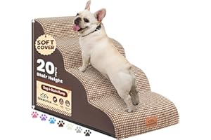 Zerbuger Dog Ramp and Stair for Bed 16" H-20 H,3-Step Cat Stair for Sofa and Chair,4-Step Dog Ramp for High Bed and Window,Durable Nonslip Fabric Cover for Indoor (Coffee-16 H, Pet Friendly, 3)