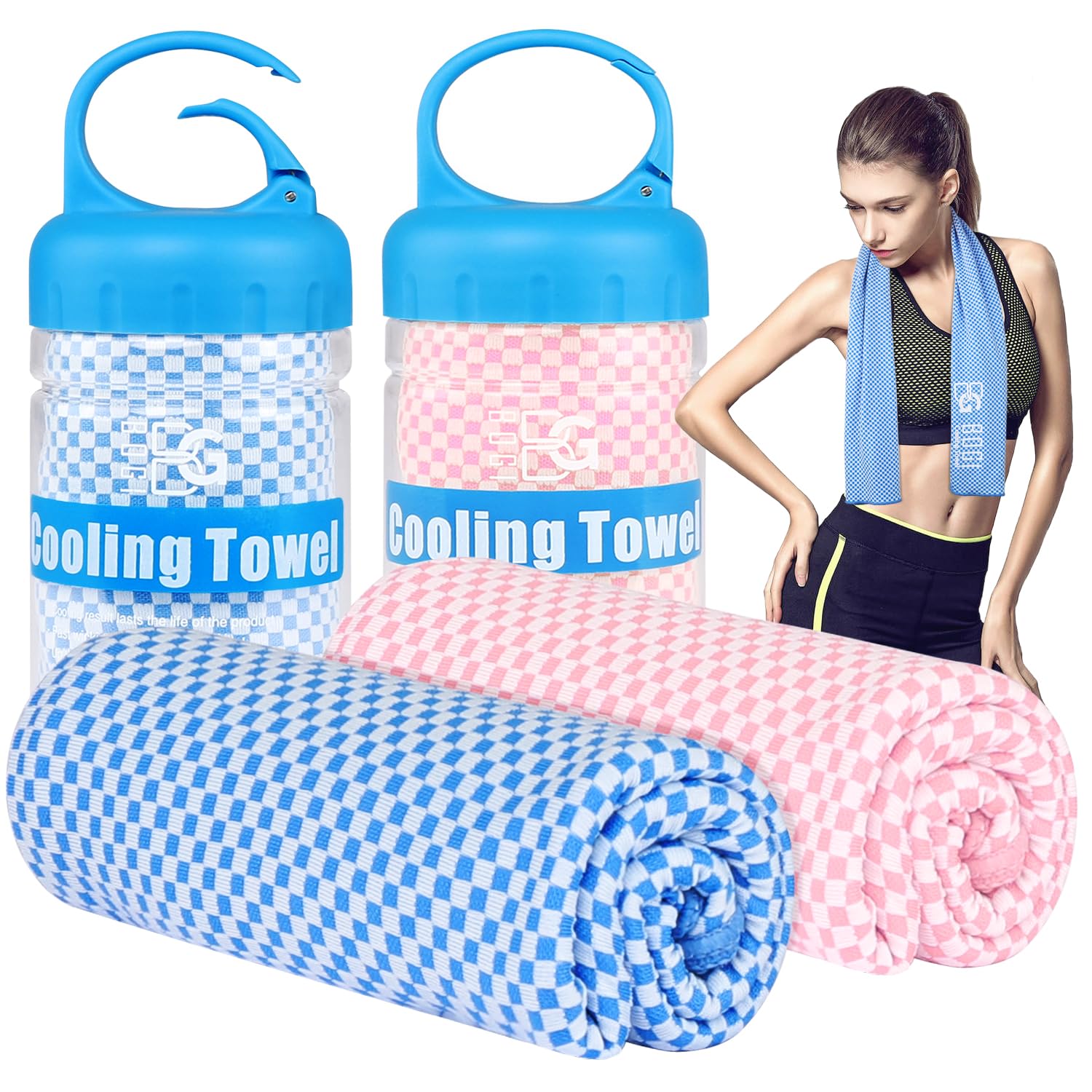 BOGI 2 Pack Cooling Towel, Cooling Towels for Neck(100x30 cm)Ice Towel Cooling Towel, Soft Breathable Sweat Towel for men & women,Stay Cool for Yoga, Sport, Gym, Camping & More Activities | Blue+Pink