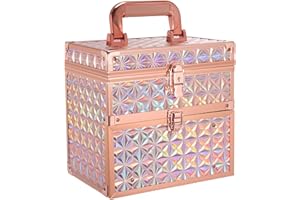 Costravio Nail Supplies Organizer Box Nail Polish Storage Case for Nail Tech or Home Use With Drawer and Slots Travel Makeup Train Case Portable Lockable - Rose Gold