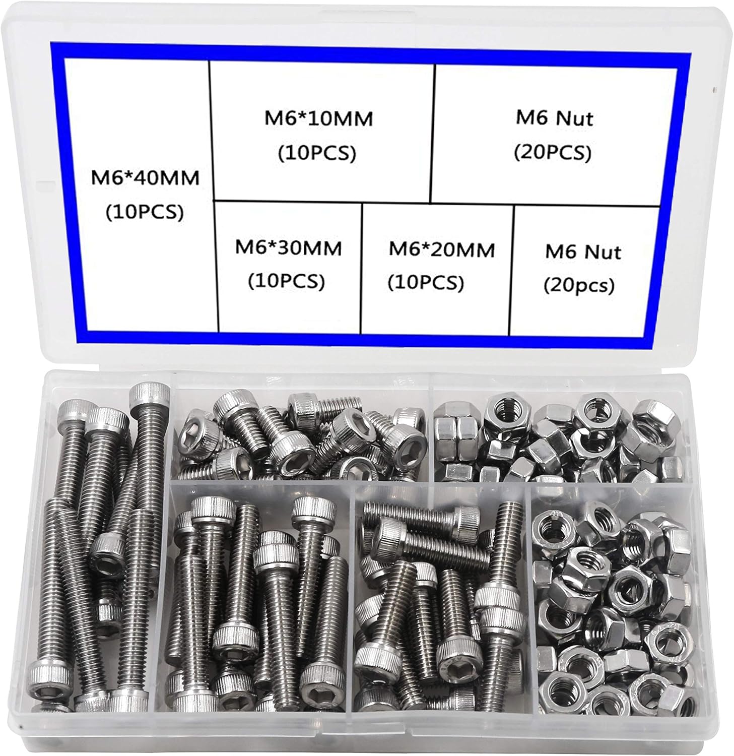 newlng M6 Nuts and Bolts Set 304 Stainless Steel Hexagon Socket Head Cap Screws Hexagon Socket Head Screw Head Mechanical Parts Bolt And Nut Combination Box