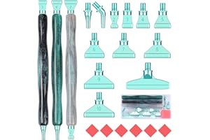 Snewvie Diamond Painting Pen Accessories Tools Set,3PCS Glitter Diamond Art Pen and 12Pcs Green Metal Screw Thread Multi Placer Tips,Resin Diamond Painting Drill Pens for DIY Diamond Art