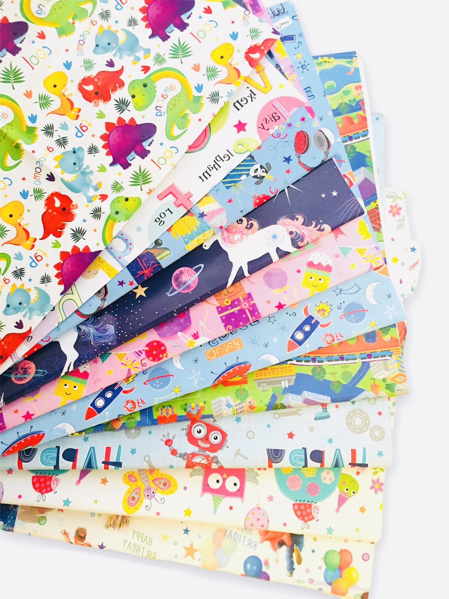 WRG Party Supplies - Premium 10 Gift Wrapping Paper Sheets and 10 Gift Tags. Beautiful Designs, Large Size 70x50CM each