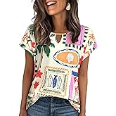 Ezcosplay Women Cap Short Sleeve Hawaiian Shirt Keyhole V Neck Pleated Tops Luau Party Tropical Floral Print Tshirt Tees