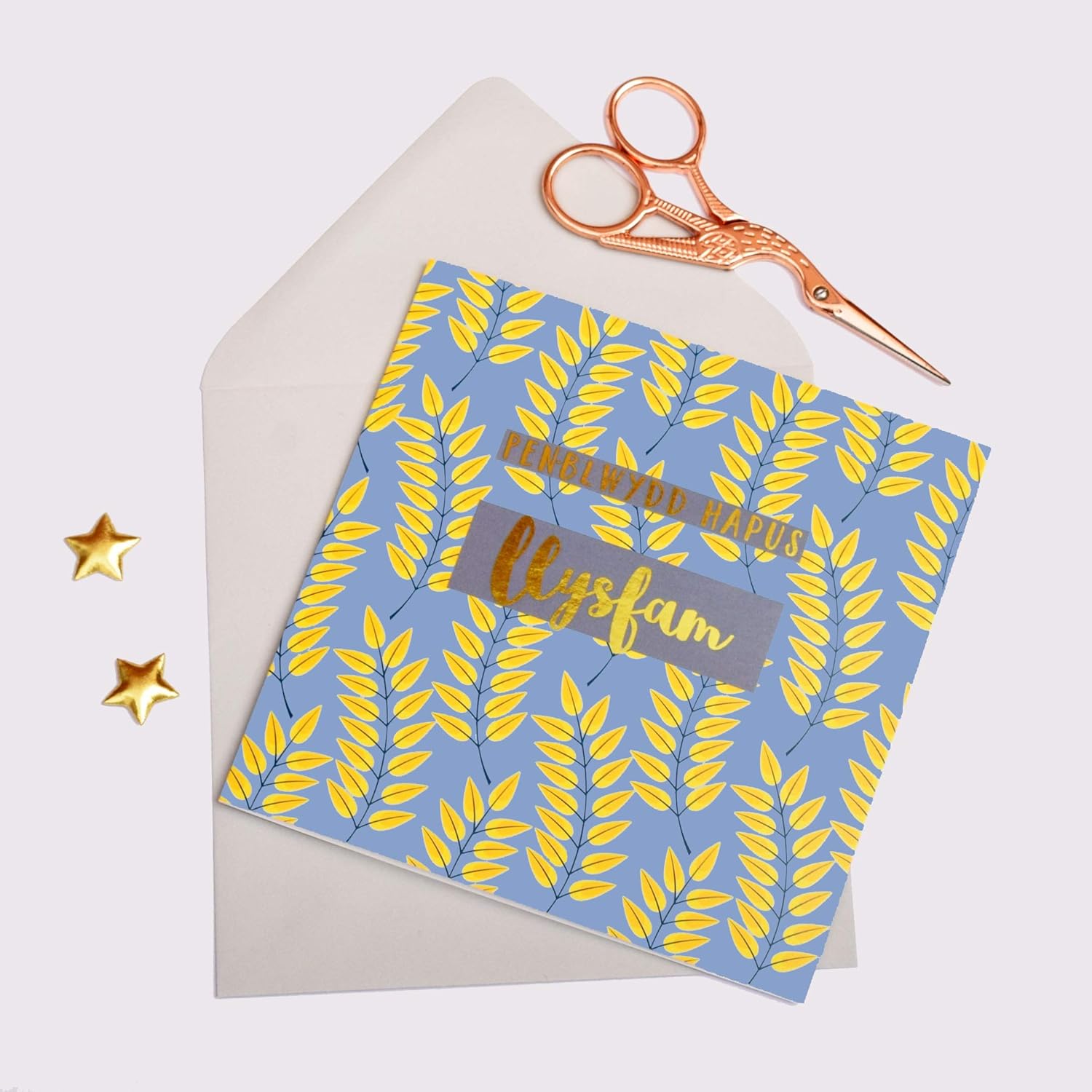 Claire Giles Greeting Cards, Welsh Happy Birthday Step Mum Card, Penblwydd Hapus Llysfam, Text Foiled in Shiny Gold - Image 3