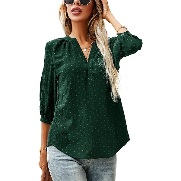 Blusa Mujer Manga 3/4 Doble Capa - Cuello En V Elegante Para Oficina Y Casual