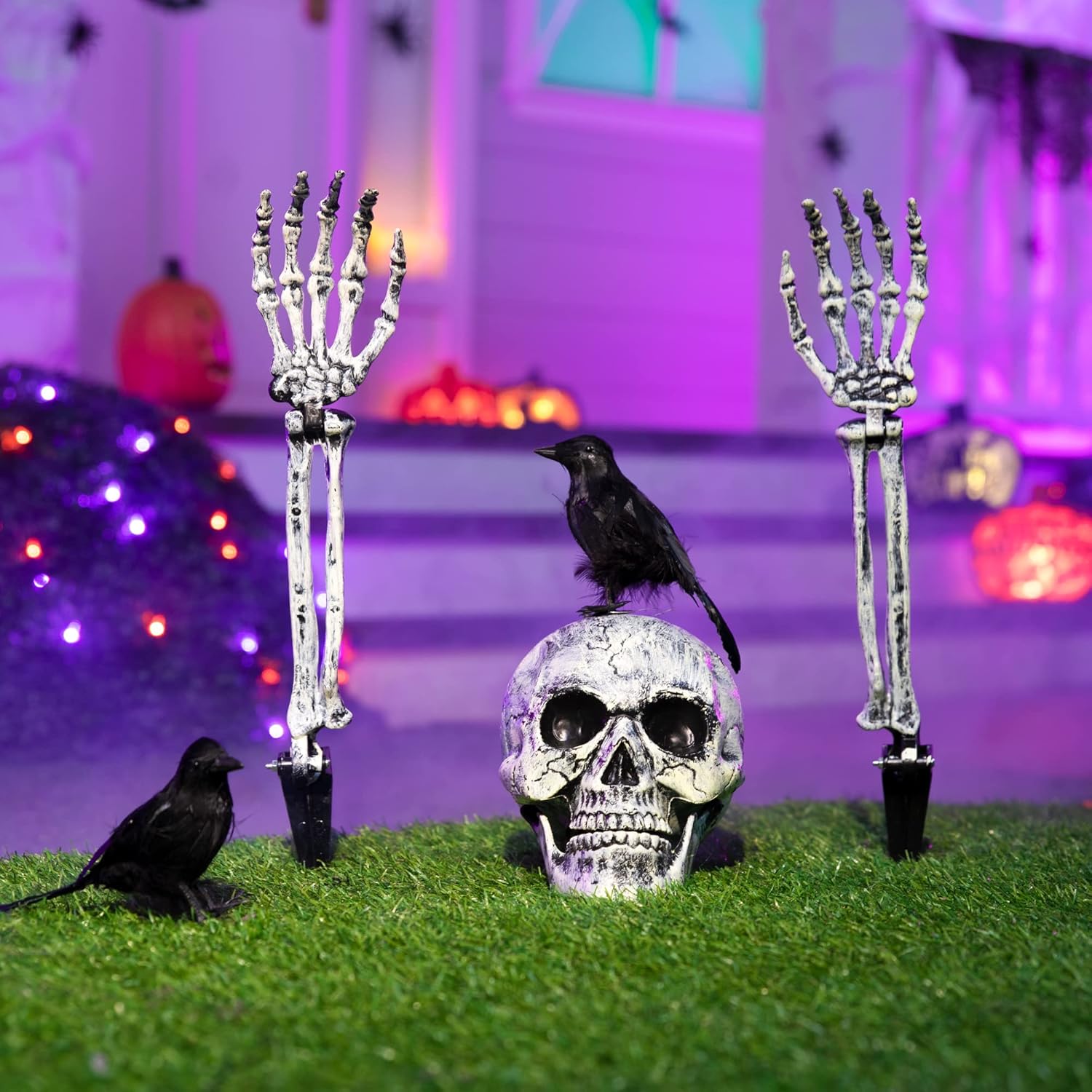 Decorative Garden Stakes - JOYIN Halloween Decorations Skeleton Stakes, Realistic Looking Yard Lawn Garden Stakes with 2 Crows, Groundbreakers for Best Halloween Yard Decorations Outdoor Graveyard