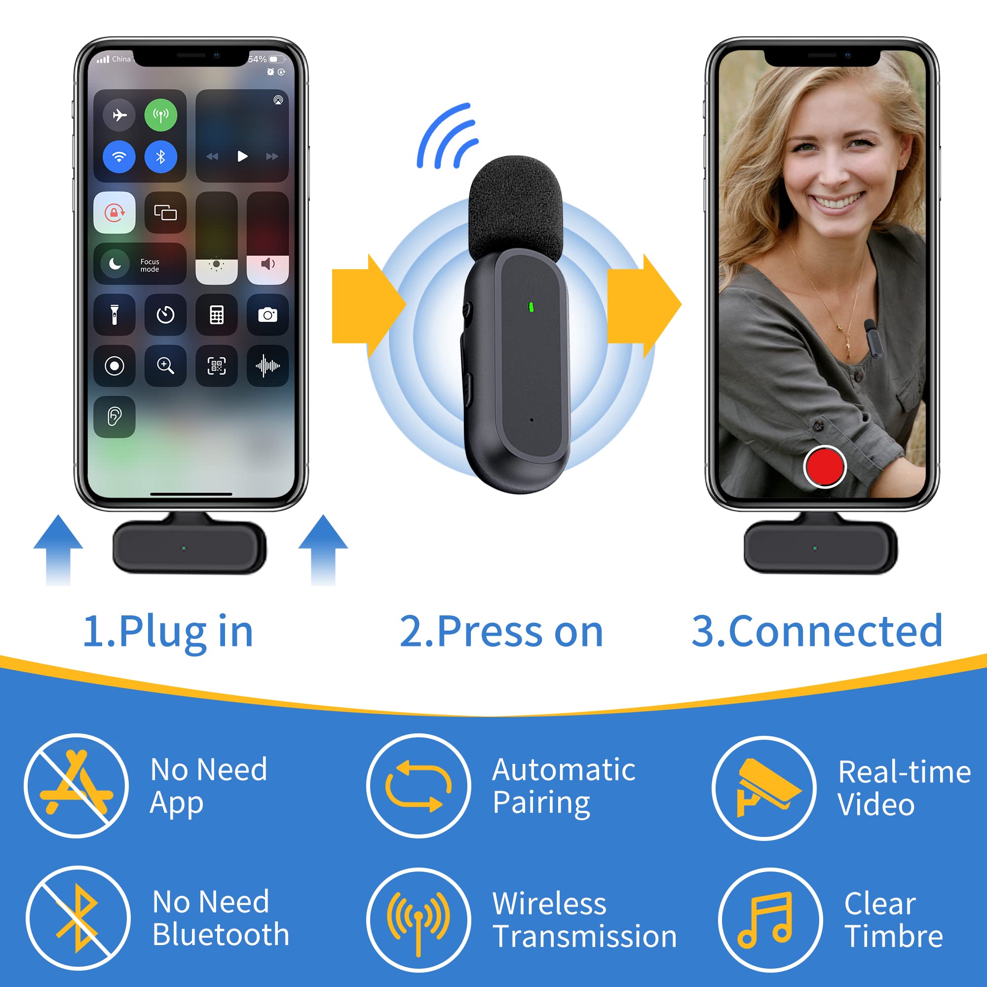 2 Pack Professional Wireless Lavalier Microphone for iPhone iPad Android with Charging Case Noise Reduction Plug-Play Clip on Lapel Mic for Video Recording Vlogging, YouTube, Interview, Live Streaming