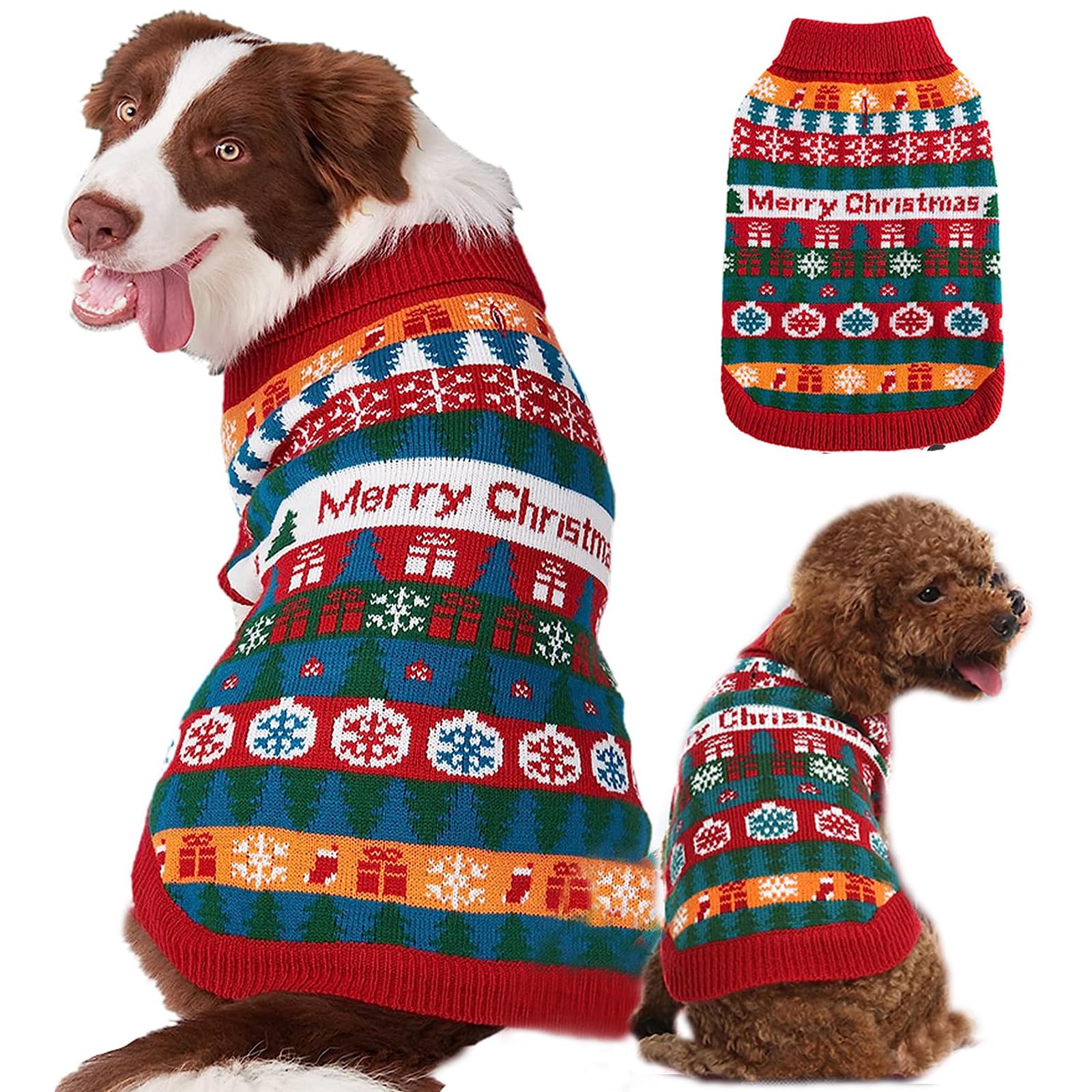 Fiyade Dog Sweater Christmas Jumper, Xmas Coat for Dogs Cat Soft Knitwear Pullover Winter Dog Coat, Snowflake Christmas Outfit Clothes for Small Medium Large Dogs - Red, S — image 1