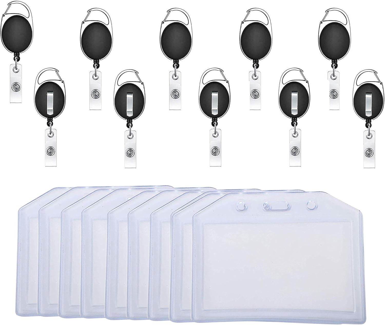 Yo Yo Id Card Holder Pack Of 10 Black Id Card Holder With Belt Clip Horizontal Card Holder Retractable Reel And Carabiner Amazon De Burobedarf Schreibwaren