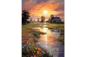 Sunset Diamond Painting Kits for Adults, Landscape Diamond Art Kits for Adults Beginners, DIY 5D Sunset Landscape with Round 