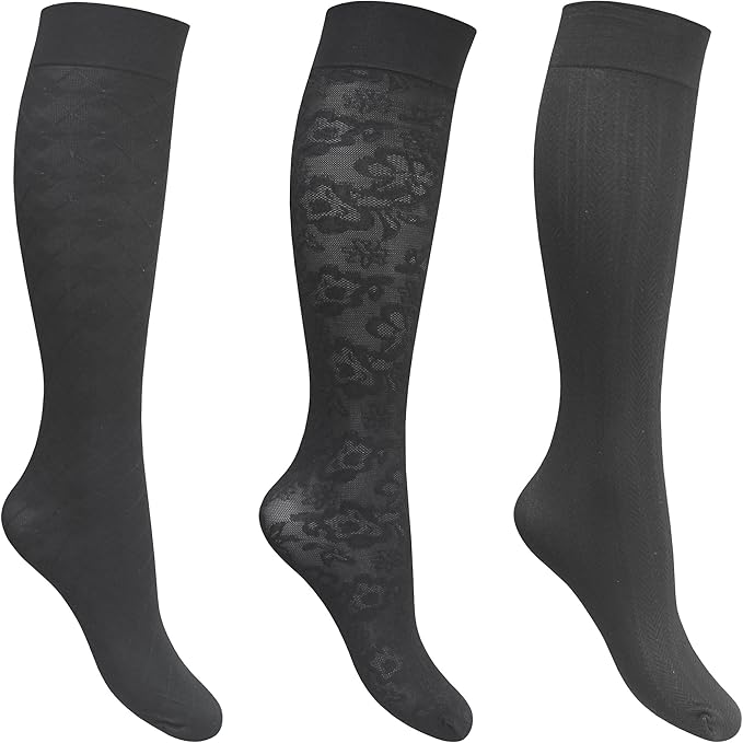 Women's Black Patterned Trouser Socks (3 Pair Pack) Amazon.co.uk Clothing