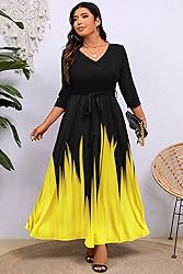 Runwind Plus Size Dress for Women 3/4 Sleeve V Neck