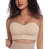 PRETTYWELL Strapless Bra Push Up Bandeau Bras for Women Front Hook Tube Top Bra Non-Slip Seamless Padded Wireless Invisible