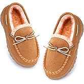NCCB Boys & Girls Memory Foam Moccasin Slippers - Furry Plush Lining, Non-Slip Indoor/Outdoor for Big Kids, Little Kids & Toddler