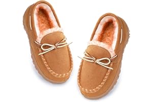 NCCB Boys & Girls Memory Foam Moccasin Slippers - Furry Plush Lining, Non-Slip Indoor/Outdoor for Big Kids, Little Kids & Toddler