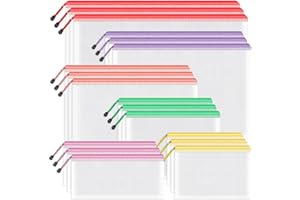 Umriox Zipper Mesh Document Pouch, 6 Assorted Size (6 Colors, 18 Packs), Clear Zipper Pouches, Waterproof Zipper Pouches for Craft Projects Office Supplies Cosmetics Travel Storage