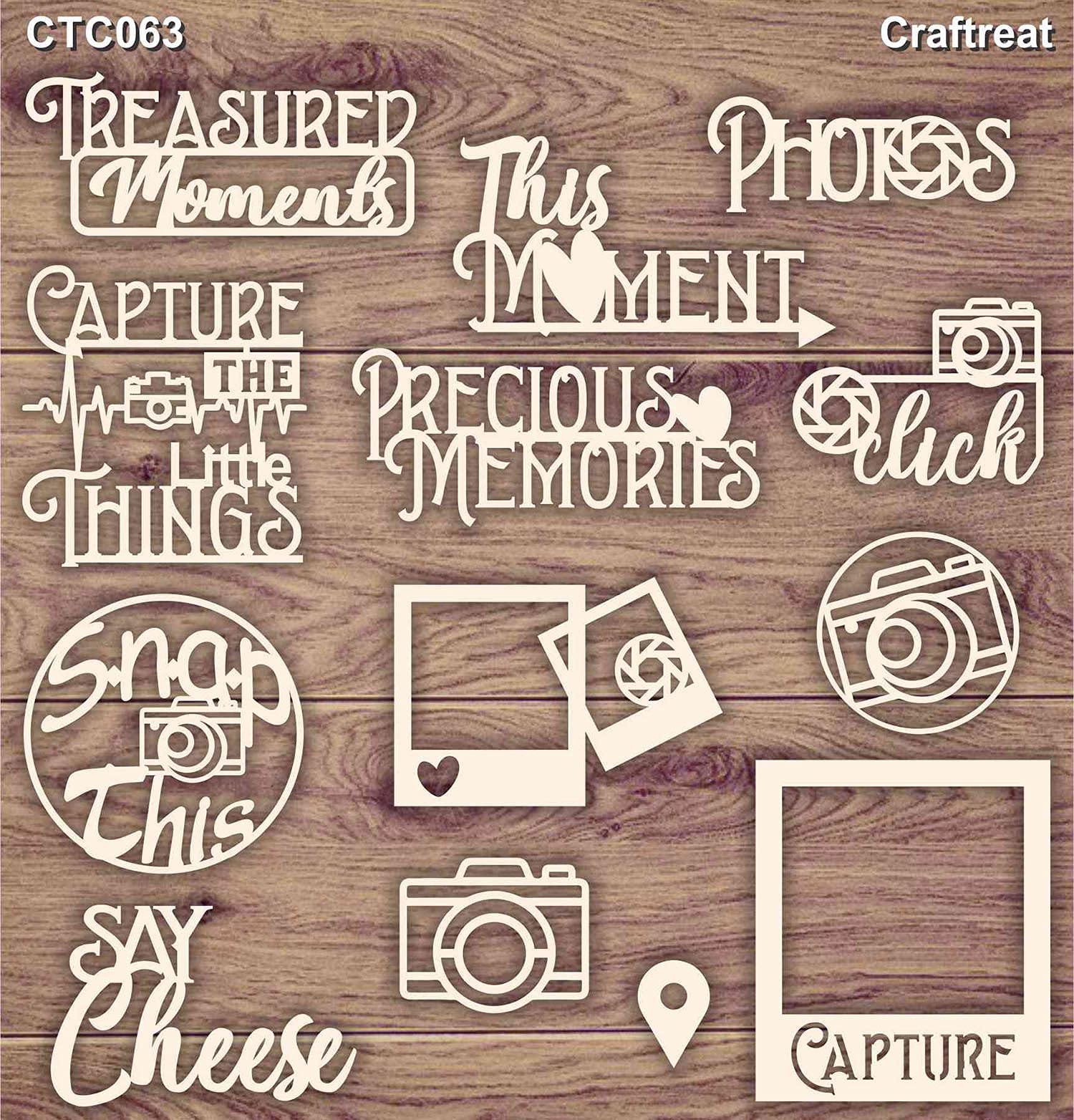 CrafTreat Reusable Laser Cut Chipboard Embellishments for Card Making and Scrapbooking - Click Photos - Size: 5.5X6 Inches - Laser Cut Chipboard Embellishments for Crafting