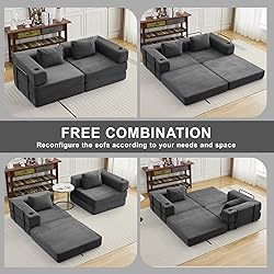78" W Loveseat Sofa, 4 in 1 Convertible Floor Sofa