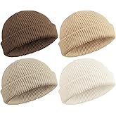 SATINIOR 4 Pieces Trawler Beanie Watch Hat Roll up Edge Skullcap Fisherman Beanie Unisex