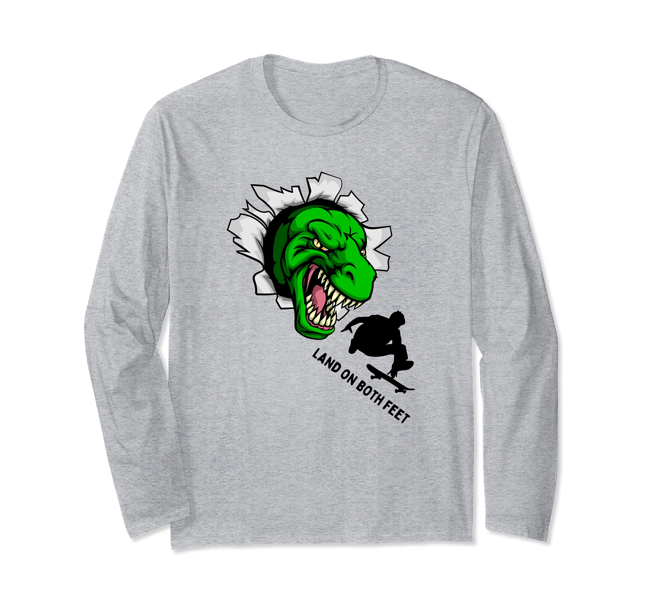 Scary Dinosaur Face Skater land on both feet Pro Skateboard Long Sleeve T-Shirt
