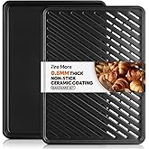 Half Sheet Pan with Cooling Rack 17.3” x 13.1”, Cookie Sheets for Baking 0.8mm Thick Non Stick Baking Sheets for Oven Heavy Duty Baking Trays with Diamond Texture