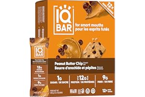 IQBAR Clean Plant Protein Bars - Peanut Butter Chip - 12 Count - Keto, Vegan, High Fiber, Gluten and Dairy Free, Low Sugar Sn
