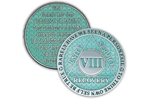 THE TOKEN SHOP 8 Year Sobriety Coin | Legacy AA Chip | Thick Triplate Recovery Anniversary Token (Aqua)