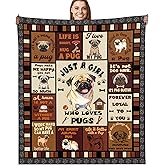 Pug Gifts for Pug Lovers Throw Blanket, Just a Girl Who Loves Pugs Dog Design Soft Cozy Flannel Blanket, Pet Lover Gift for Girls Mom Wife Daughter (50" x 60")
