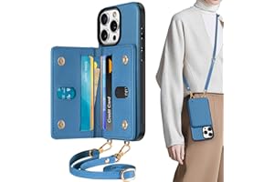 TUCCH Crossbody Case Wallet for iPhone 16 Pro, [Detachable Adjustable Lanyard] PU Leather Magnetic Closure Folio RFID Blocking [6 Card Slots], Protective Phone Cover for iPhone 16 Pro 6.3", Lake Blue