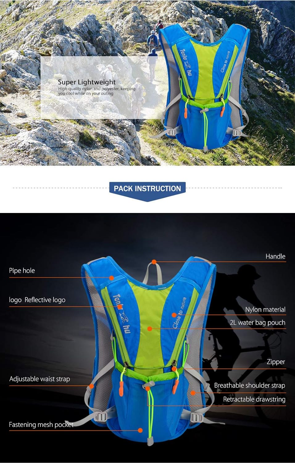 Amazon.com : Tanluhu 675 10L Outdoor Backpack Hydration Pack Lightweight Vest Bag for Running Riding Cycling Hiking Climbing (Black) : Sports & Outdoors