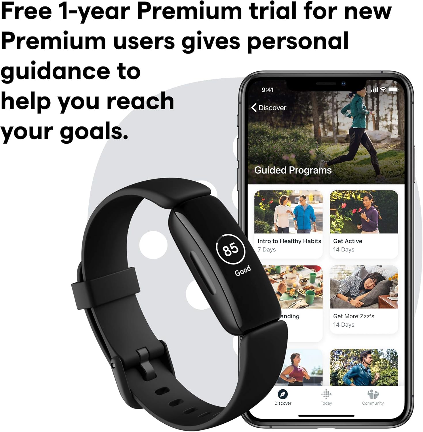 Fitbit Inspire 2 Health & Fitness Tracker with a Free 1-Year Fitbit Premium Trial, 24/7 Heart Rate, Black/Black, One Size (S & L Bands Included): Health & Personal Care