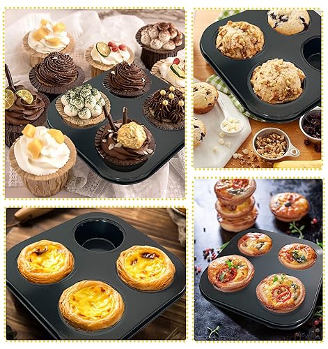 Yvonmmee 4-Hole Muffin Pan, Muffin Tray Cupcake Baking Pan, Nonstick Carbon  Steel Muffin Tins Non-Stick Cupcak