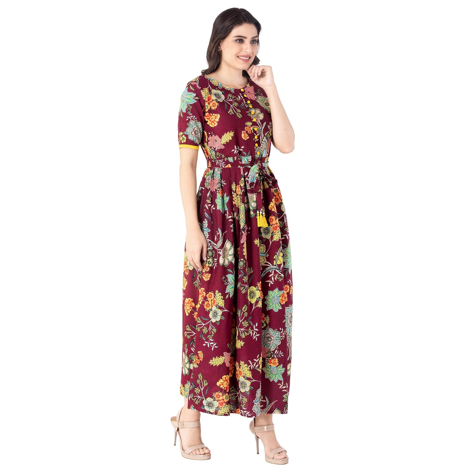 khushal k women's rayon floral print a-line dress
