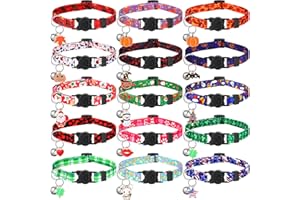 Talltalk 15 Pcs Holiday Cat Collars Thanksgiving Christmas Adjustable Breakaway Cat Collars Bundle with Plastic Buckle for Fall Seasonal Holiday Pet Kitten