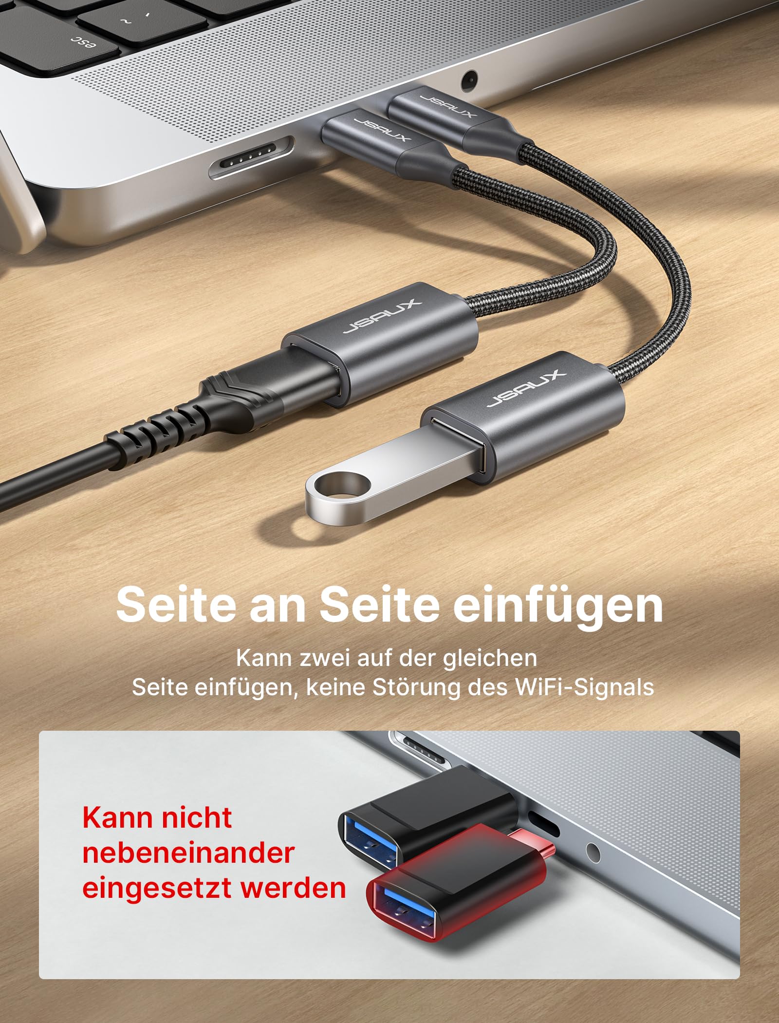 JSAUX Adapter USB C auf USB [2 Stücke] OTG Typ C auf USB 3.0 USB C Adapter OTG Kabel kompatibel mit iPhone 16 Pro Max/15 Pro Max, iPad Pro, MacBook Pro/Air, Galaxy S24/S23/S22 Ultra, Huawei P50-Grau 6