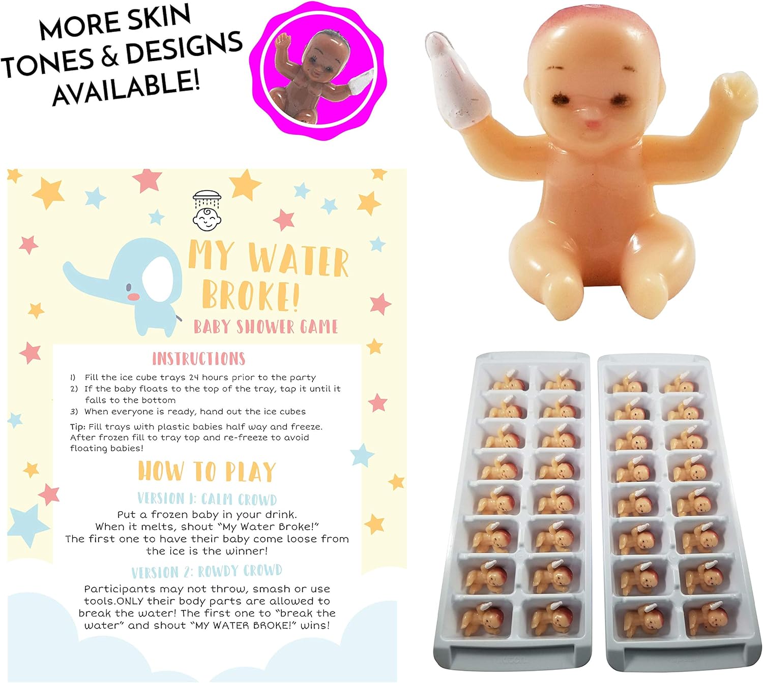 Amazon.com: My Water Broke Baby Shower Game with Mini Plastic Babies for Ice Cubes, 32 People ...