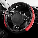 Skechers Steering Wheel Cover,Max Cushioning Leather Steering Wheel Cover Universal Fit 14" 1/2-15" Car Wheel Protector for Men Women Fit Suvs,Vans,Sedans,Car,Trucks,Red