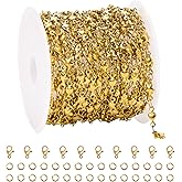 UMAOKANG 13 Feet Gold Plated Chain for Jewelry Making Stainless Steel Star Heart Chain on Spool with Jump Rings and Lobster Clasps
