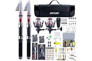 Goture Telescopic Fishing Rod + Spinning Reels, Collapsible Fishing Rod and Reel Combo, Portable Carbon Fiber Fishing Pole Ki
