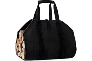 eletecpro Firewood Carrier 39x18 Inch Durable Waxed Canvas Log Carrier Heavy Duty Tote,Fire Place Sturdy Wood Carring Bag with Handles Security Strap for Camping Indoor (Black)